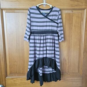 KicKee Pants Striped Hi-Low Dress Toddler Girls 2T Purple Ruffle V-Neck Bamboo